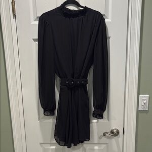 Nine West Black Wrap Tie Front Long Sleeve Dress